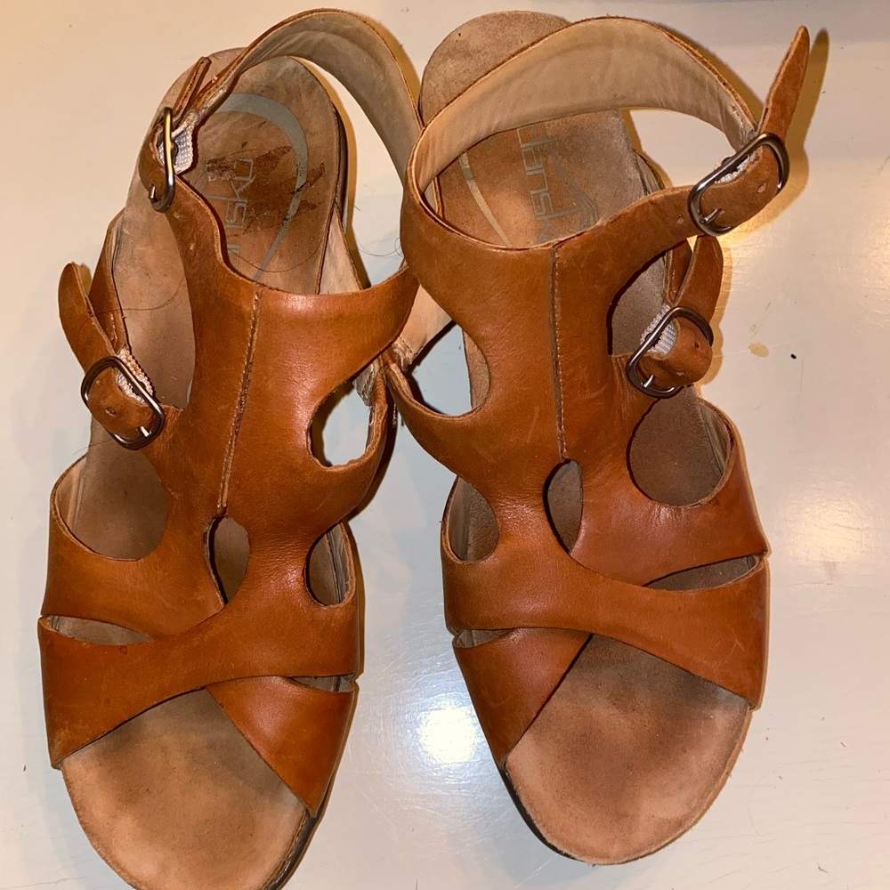 Leather Dansko heeled sandals.  Size 39 / womens 8.5/9